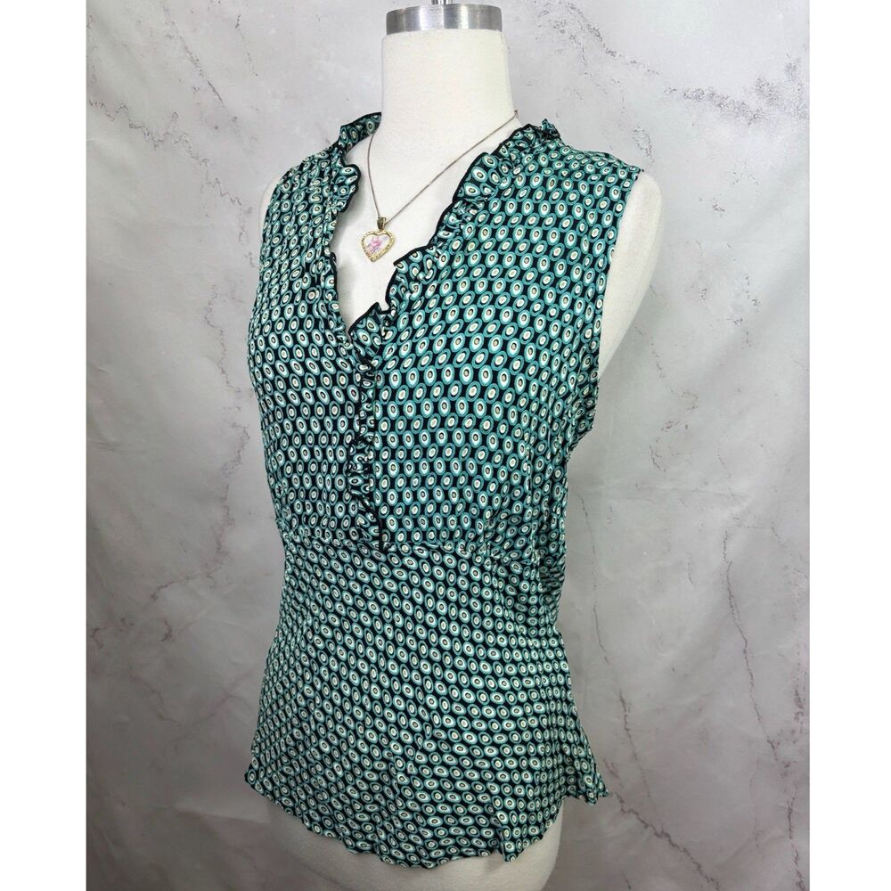 Loco Lindo Y2k Babydoll Blouse Top M Abstract Print Ruffle V-Neck Pinup Retro